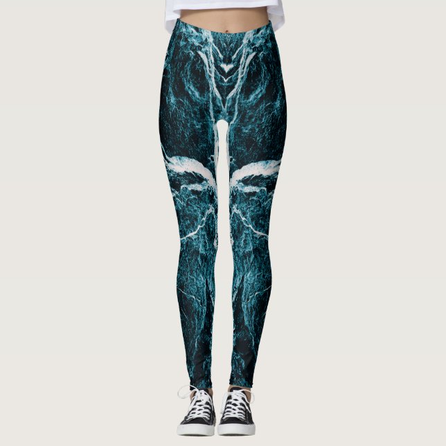 Legging Padrão de Abstrato preto verde azul-lacrimogêneo (Frente)