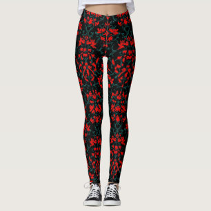 Legging Padrão de Abstrato preto vermelho