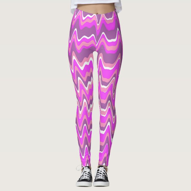 Legging Padrão de abstrato rosa e roxo (Frente)
