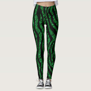 Legging Padrão de Abstrato verde e preto brilhante