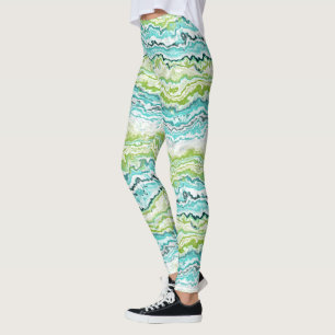 Legging Padrão de Agate de Minerais de Verde limão Aqua Tu