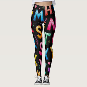 Legging Padrão de Alfabeto Manuscrito Divertido