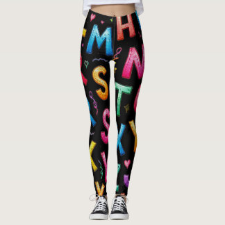 Legging Padrão de Alfabeto Manuscrito Divertido