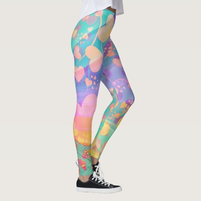 Legging Padrão de Amor Coração Pastel Design (Direita)
