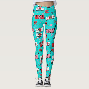 Legging Padrão de Amor de Mãe em Arte Pop em Turquesa (5)
