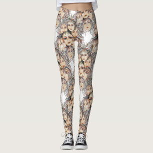 Legging Padrão de animação de pop art com elementos femini