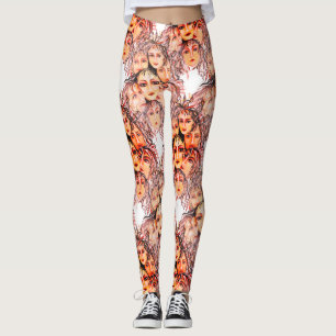 Legging Padrão de animação de pop art com elementos femini