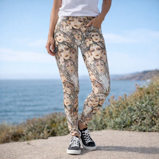 Legging Padrão de animação de pop art com elementos femini (Criador carregado)