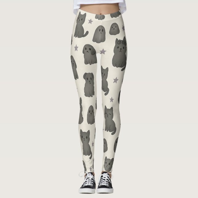 Legging Padrão de Animais Góticos Fofos – Fantasmas  (Frente)