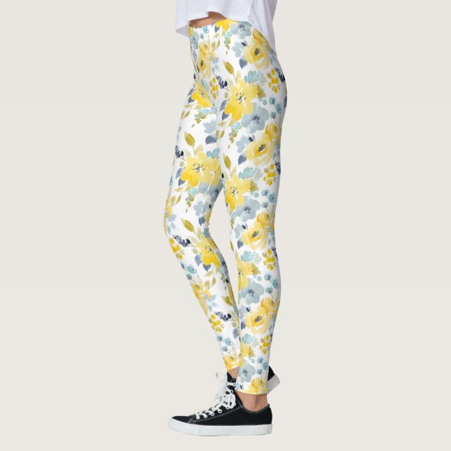 Legging Padrão de Aquarela Amarelo e Azul (Esquerda)