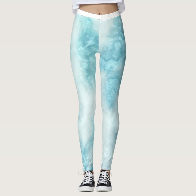 Legging Padrão de Aquarela Azul Pálido (Frente)