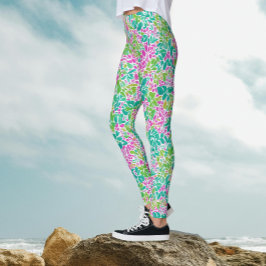 Legging Padrão de Aquarela Botânica Colorida Moderna