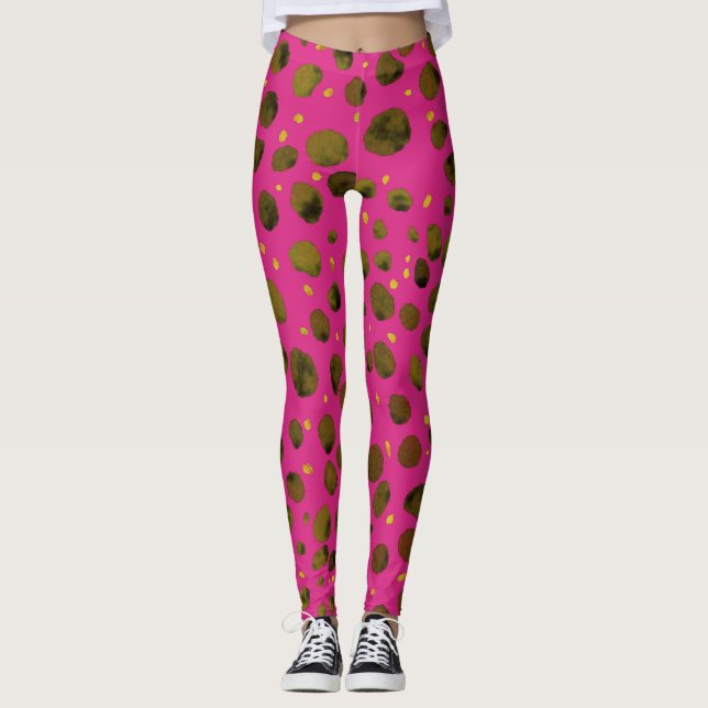 Legging Padrão de Aquarela com Pele de Chita Abstrato. (Frente)