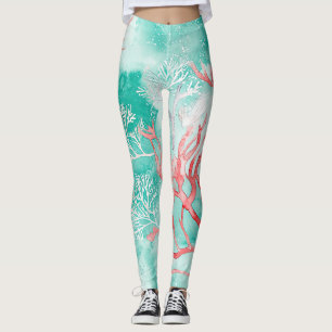 Legging Padrão de aquarela de concha de recife de coral (9