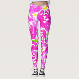 Legging Padrão de Aquarela de Magenta Peonies