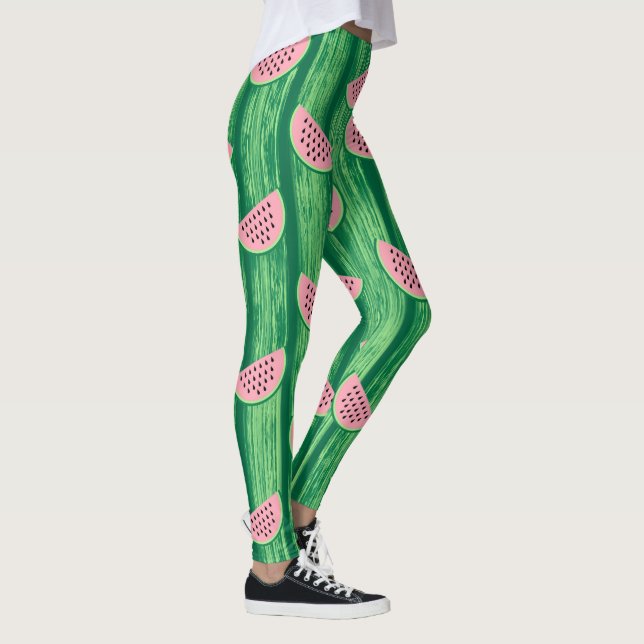 Legging Padrão de Aquarela de Melancia  (Direita)