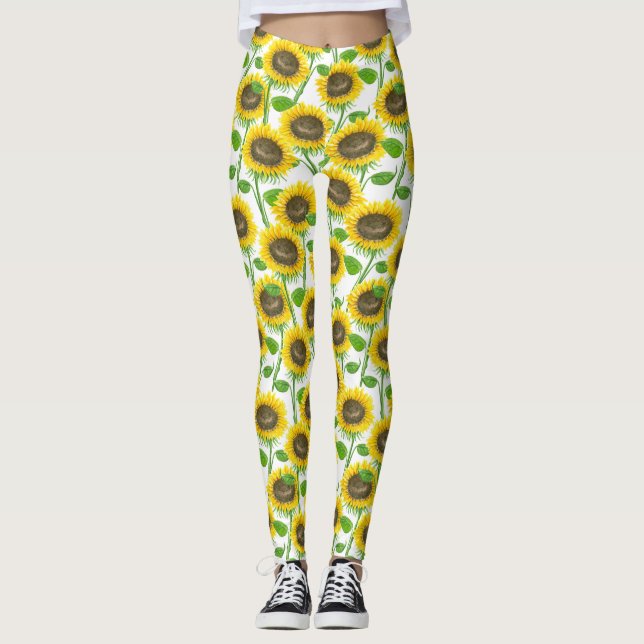 Legging Padrão de aquarela de Sunflower (Frente)