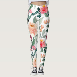 Legging Padrão de Aquarela dos Rosas Florais Cor-de-Água