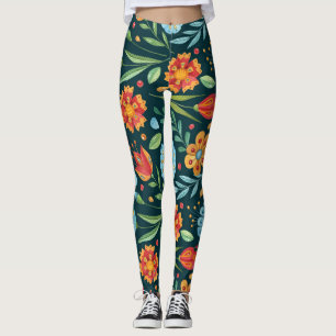 Legging Padrão de Aquarela Ilustrada À Mão