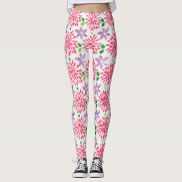 Legging Padrão de Aquarela Rosa e Púrpura