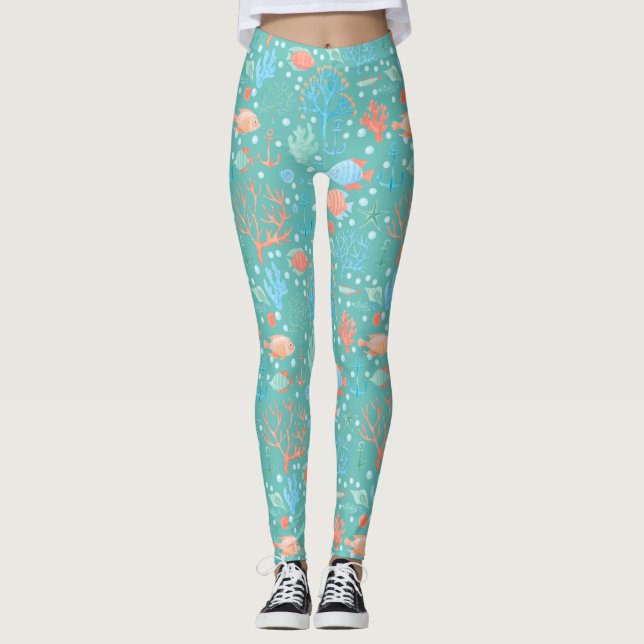 Legging Padrão de aquarela sob o mar (Frente)
