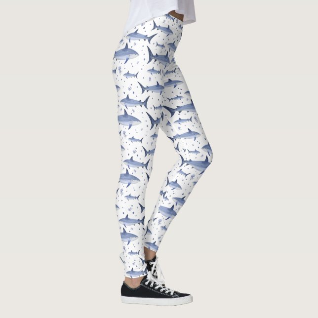Legging Padrão de Aquarelas do Mar Branco (Direita)