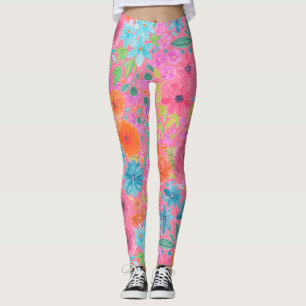 Legging Padrão de aquarelas flóricas a rosa