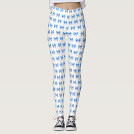 Legging Padrão de arco de gingham branco-azul