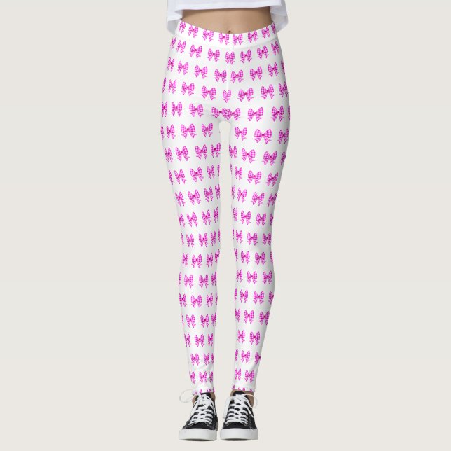 Legging Padrão de arco de gingham branco-rosa (Frente)