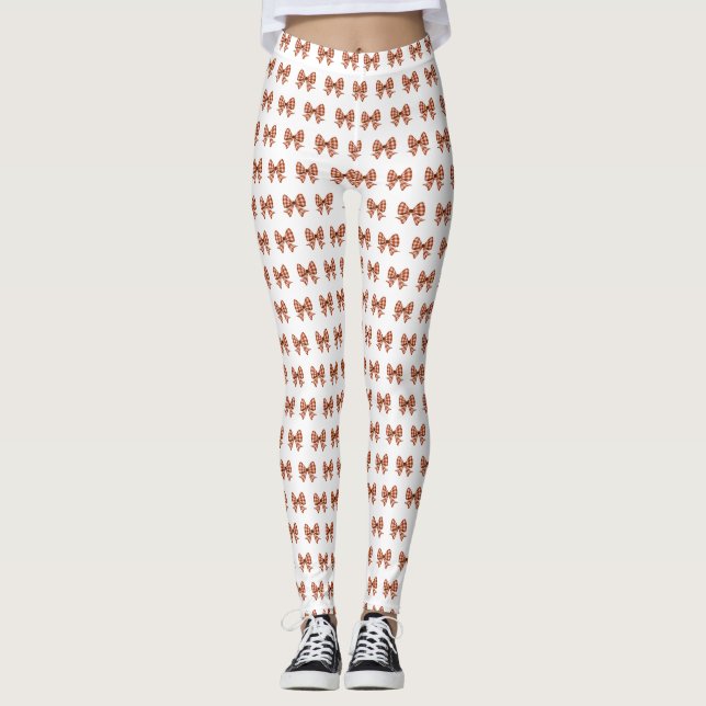 Legging Padrão de arco gingham castanho (Frente)