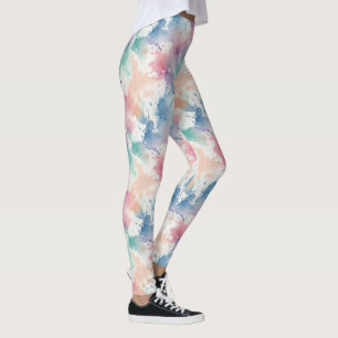Legging Padrão de Arco-íris Suave em Aquarela com Tie Dye
