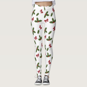 Legging Padrão De Arcos Vermelhos E Plantas De Holly De Na