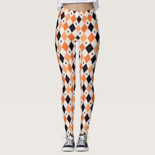 Legging Padrão de Argyle de Aranha Negra e Laranja do Hall
