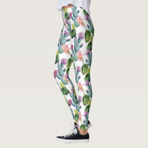 Legging Padrão de Arte Cactos de Aquarela