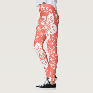 Legging Padrão de Arte das Flores Modernas Legal Funky Ret