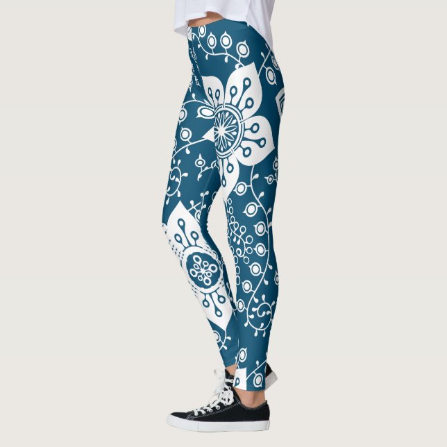 Legging Padrão de Arte das Flores Modernas Legal Funky Ret (Esquerda)