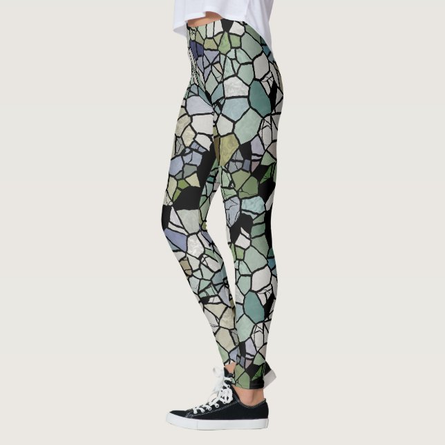 Legging Padrão de Arte do Mosaico Verde Azul-Teal da anca  (Esquerda)