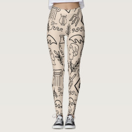 Legging Padrão de Arte Linear da Grécia Antiga