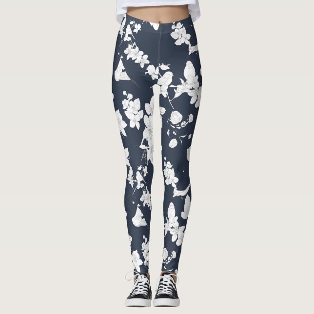 Legging Padrão de Arte Linear de Primavera (Frente)