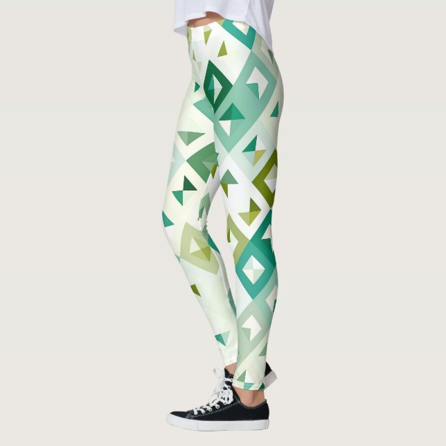 Legging Padrão de Arte Mosaica Azul-Teal Azul-Oleícola-Ver (Esquerda)
