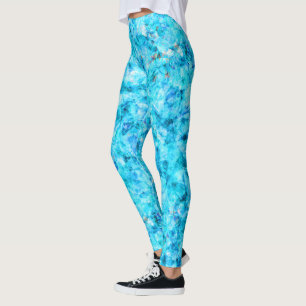 Legging Padrão de Arte Poligônica Azul-Escuro Aqua Turquoi