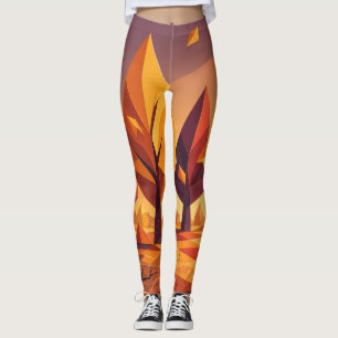 Legging Padrão de Árvore Abstrata Geo de Outono — Polígono