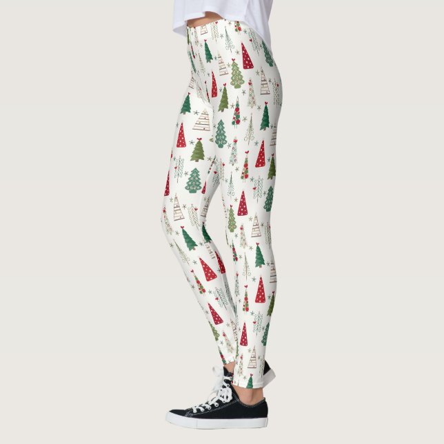 Legging Padrão de Árvore de Natal Mínimo Moderno Verde Ver (Esquerda)