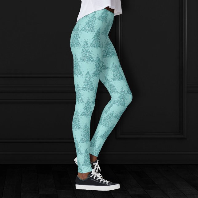 Legging Padrão de árvore elegante | Natal de Luxe Aqua (Criador carregado)