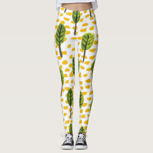 Legging Padrão de Árvore Preta Verde Ingênuo