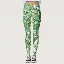 Legging Padrão de Árvore Verde pintada à Mão