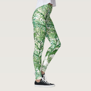 Legging Padrão de Árvore Verde pintada à Mão