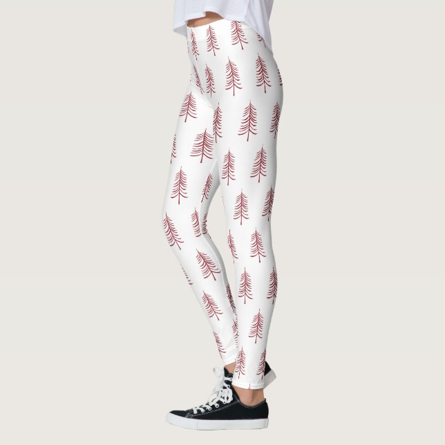 Legging Padrão de Árvore Vermelha Simples Moderna de Natal (Esquerda)