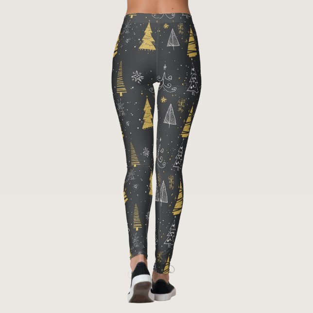 Legging Padrão de Árvores de Natal desenhado à mão (Verso)