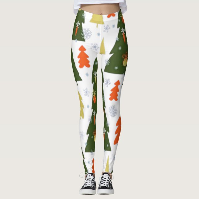 Legging Padrão de Árvores de Natal sem costura com decoraç (Frente)